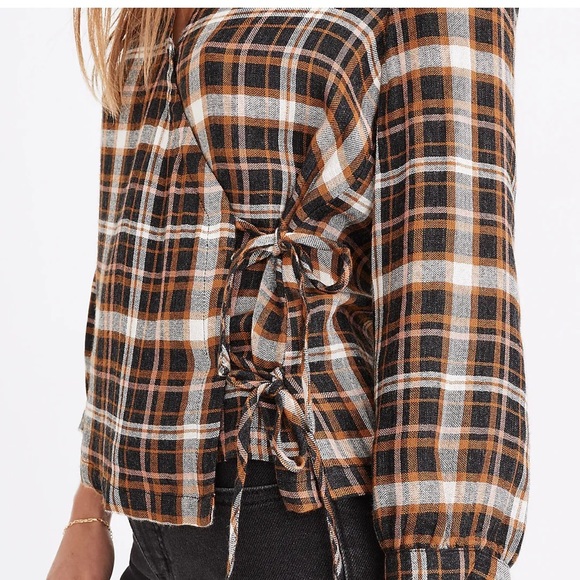 Madewell Plaid Gauze Double-Tie Wrap Top. NWT. Size large - Picture 16 of 16